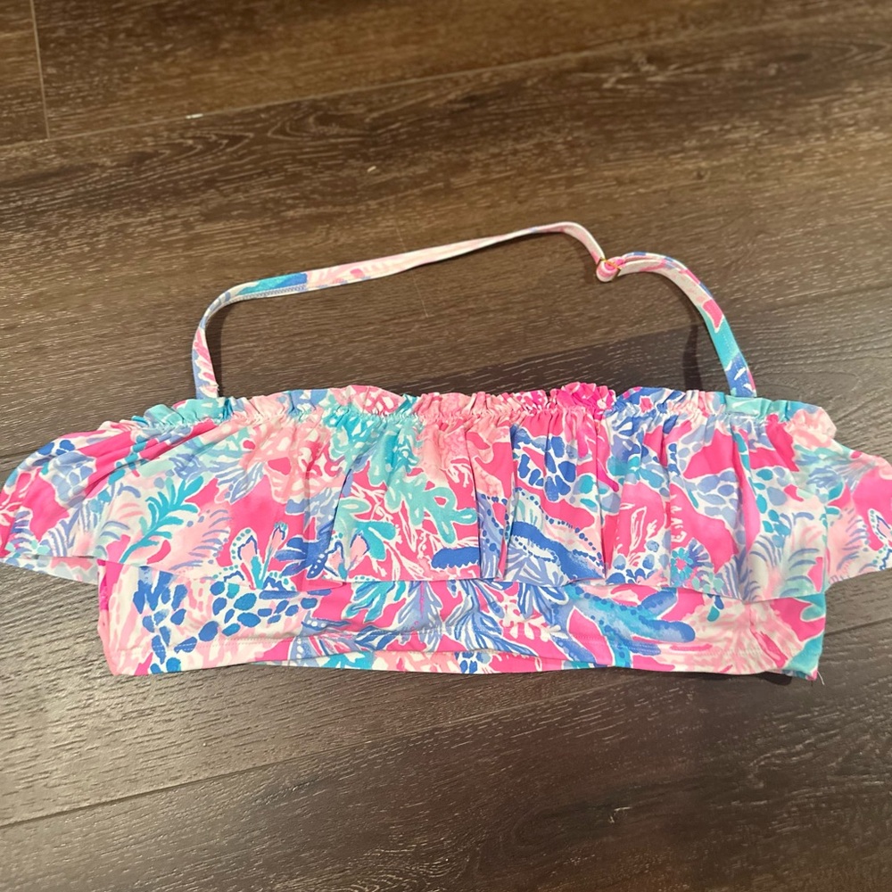 Lilly Pulitzer Pink and Blue Ruffled Bikini Top